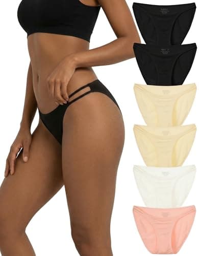 Image of INNERSY Women's Knickers High Cut Leg Briefs Ladies Tanga Panties Microfibre Underwear Pack of 6 (10, 2 Black/1 White/2 Beige/1 Pink)