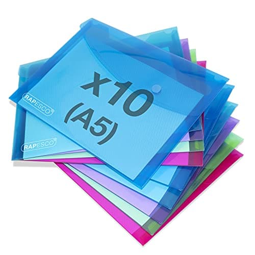 Image of Rapesco 1679 ECO Recycled Popper Wallets, A5, Assorted Bright Transparent Colours, Pack of 10