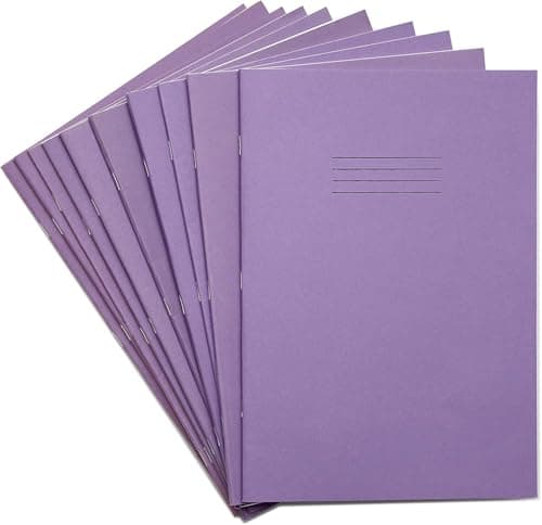 Image of Rhino A4 Exercise Books, 80-Page / 8mm Lined with Margin Paper Notebook, 10-Pack, Office & School Stationery Supplies, Purple