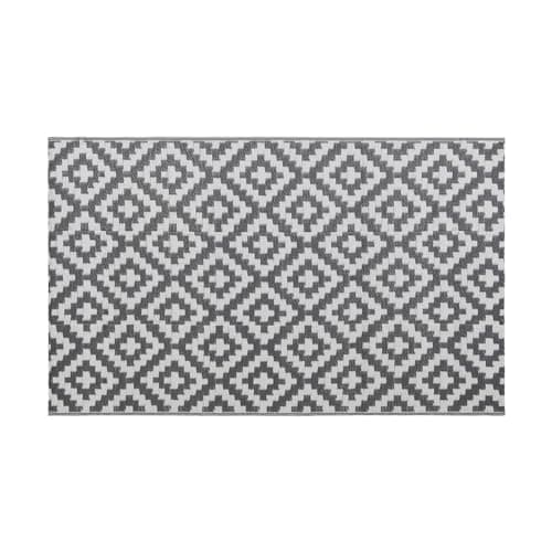 Image of simpa Geometric Outdoor Plastic Waterproof Reversible UV Resistant Rugs - Grey/White 180 x 270cm. Suitable for Gardens, Patios, Camping, Beach & Picnics.