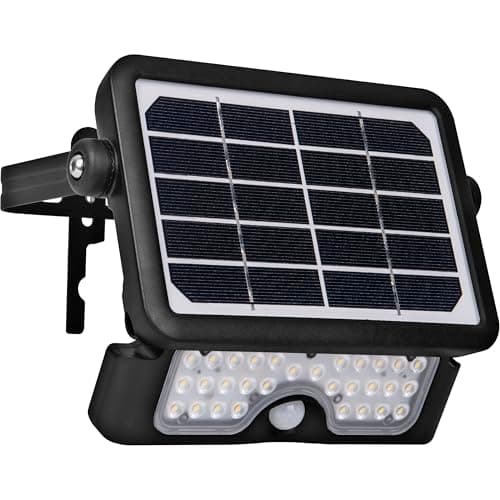 Image of Luceco Solar Powered LED Outdoor Floodlight with PIR Motion Sensor, Security Light, Exterior Lighting, Angular Design, Adjustable, Guardian, Black, IP65, 5W, 550lm, 4000K, LEXSF6B40