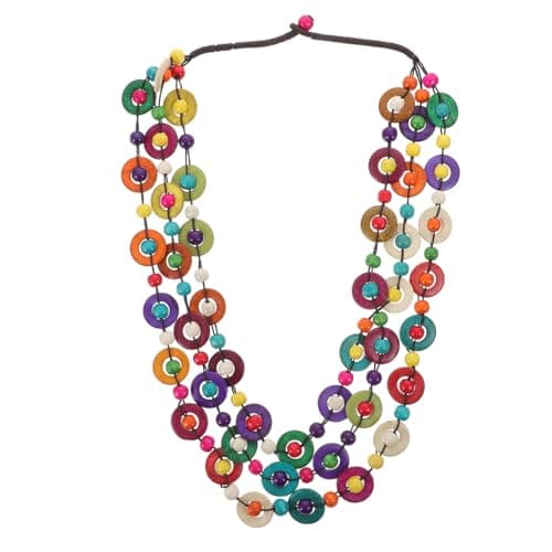 Image of Amosfun Bead Necklace for Women 3-Layered Bohemia Pendant Vintage Necklace with Coconut Shell Charms for Women Girls