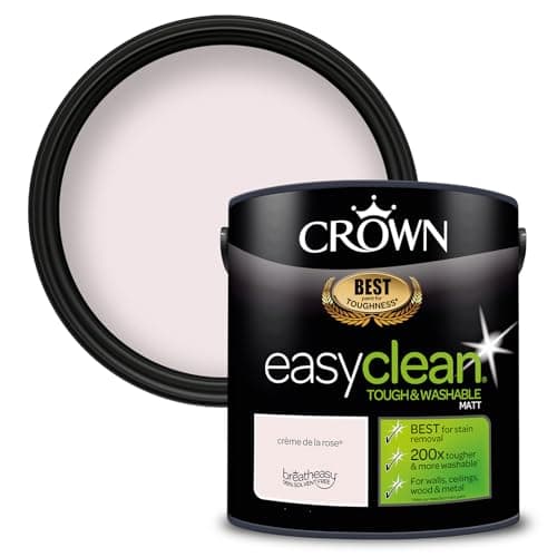 Image of Crown Easyclean Crème De La Rose - Tough & Washable - Matt Emulsion Paint - Stain Resistant - Warm Light Pink Paint - 2.5L