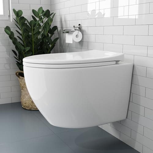 Image of HOROW Wall Mounted Toilet - Modern 520mm D-Shape WC Pan - Includes Soft Close Toilet Seat with Quick Release - Space-Saving Compact Design for Cloakrooms & Bathrooms - Silent Flush