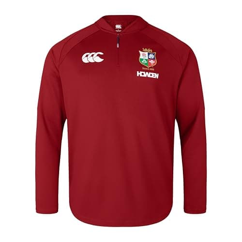 Image of British & Irish Lions Canterbury Men's Official Canterbury Cotton Rugby Jersey Tee | Long Sleeve Quarter Zip | Organic Cotton, Red Dahlia, L