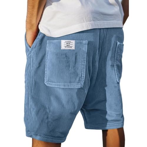 Image of Corduroy Shorts for Men UK Casual Drawstring Summer Jogging Shorts with Pockets Elasticated Waist Lightweight Cotton Lounge Bottoms for Holiday Beach Work Sports S-5XL (A0a1-Blue, L)