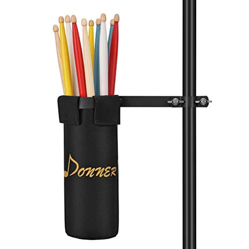 Image of Donner Drum Sticks Holder, Nylon Drumstick Bag Removable, Clamp-On Lockable Aluminum Alloy Heavy Duty Clamp for Drumsticks Mallets Up to 10 Pairs, Black