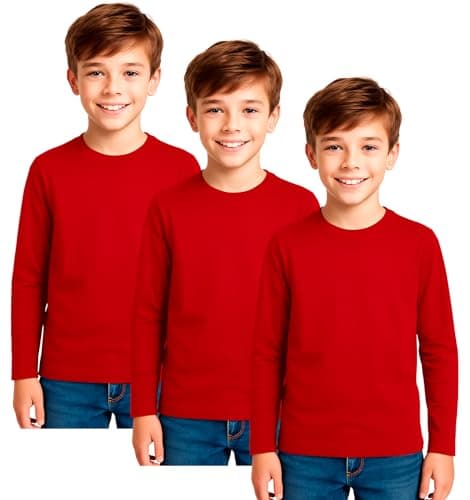 Image of biyya® 3 Pack Boys Girls Long Sleeved Top Round Neck Kids T Shirts Soft Cotton Top 5-14 Years (KSTS-67-B, 11-12 Years)