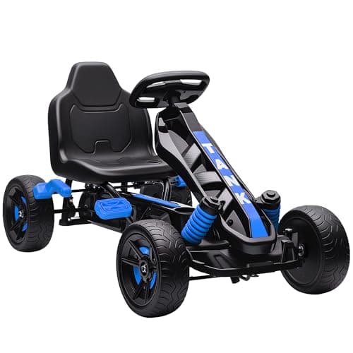 Image of AIYAPLAY Pedal Go Kart, Ride on Racer with Freewheel System, Brake, Non-Slip EVA Wheels, Metal Frame, Go Kart for Kids Ages 3-6 Years, Blue