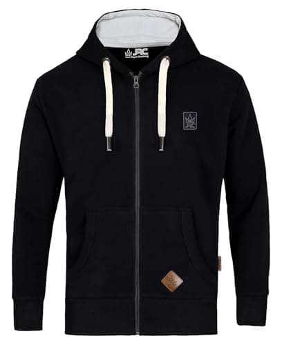 Image of JRC Just Royal Clothing Mens Zipped Fleece Hoodies with Thermal Hood Inner, Casual Zip Up Hooded Sweatshirt Tops with Pockets (Black, XXL)