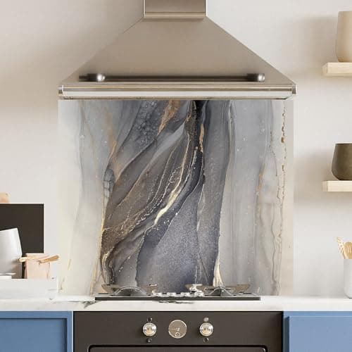Image of Premium 75 x 70cm Blue Marble 6mm Glass Toughened Kitchen Splashback