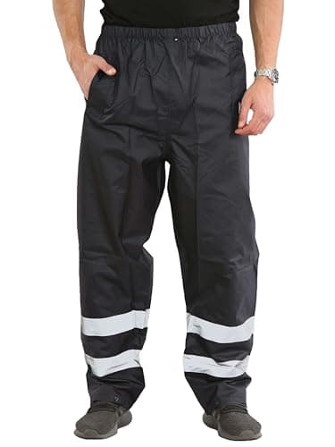 Image of shelikes Mens Hi Vis Safety Waterproof Rain Over Trouser Work High Viz Visibility Pants_Navy_XL