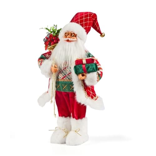 Image of Santa Claus Standing Figure/Traditional Christmas Decoration with Festive Outfit & Gift Sack/Large or Medium Size (Medium)