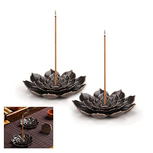 Image of 2-Pack Lotus Incense Holders, Detachable 6-Hole Brass Burner for Stick, Cone & Coil Incense - Ideal for Home, Office, Yoga Room, Meditation & Tea House