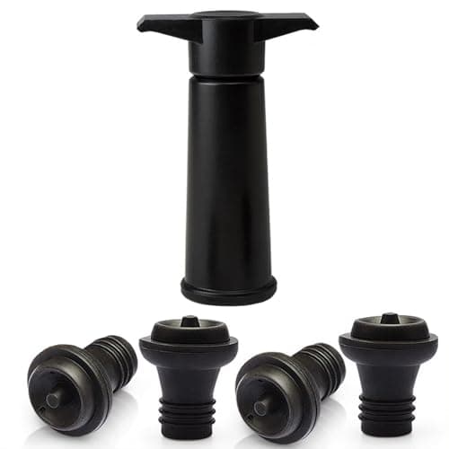 Image of FUZVOL 4 PCS Wine Bottle Stopper with Wine Saver Vacuum Pump,Silicone Vacuum Champagne Wine Stoppers,Reusable Keeps Wine Fresh Saver Seal Stopper(Black)