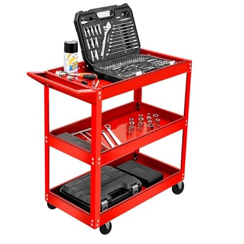 Image of Shoze 3 Level Heavy Duty Shelf Tool Trolley Workshop Garage DIY Tool Mechanic Tools Storage Trolley Wheel Cart Tray