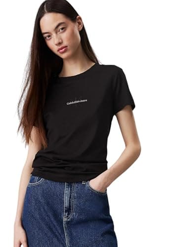 Image of Calvin Klein Jeans Women's Monologo Slim Fit Short Sleeve Round Neck T-Shirt, Black (Ck Black), S