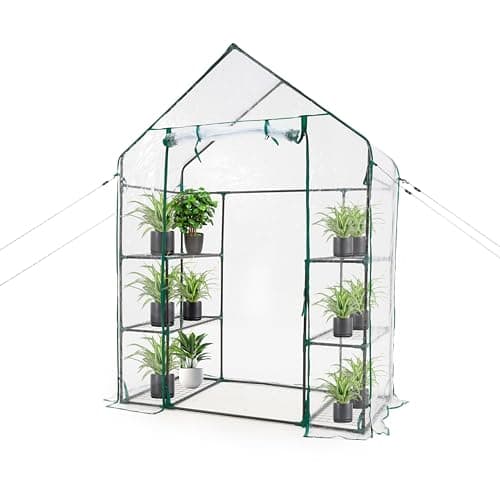 Image of BARGAIN FACTORY Greenhouse 3 TIER Walk In for Garden with 6 Shelves and Weatherproof PVC Plastic Cover – Plant House for Garden Easy No Tool Assembly Ideal for Growing Vegetables, Flowers, Herbs