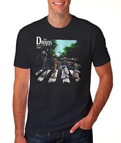 Image of Droids Abbey Road Starwars Beatles Mashup T-Shirt Funny Print Tee Black