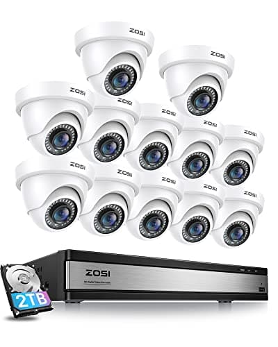 Image of ZOSI 16 Channel Security Camera System with AI Human Vehicle Detection,3K Lite H.265+ DVR with Hard Drive 2TB and 12 x Outdoor Indoor 1080p CCTV Dome Cameras with 90°Wide Angle, 80ft Night Vision