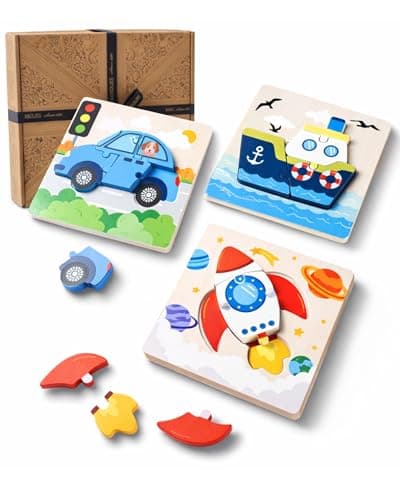 Image of Jaques of London Vehicle Wooden Puzzles | Set of 3 Baby Jigsaws for 1 Year Olds + | Hand Finished Wooden Montessori Toys | Since 1795