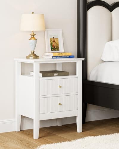 Image of HEYZOEY Bedside Table Chest of 2 Drawers, Bedside Cabinet Wooden Nightstand, Modern Side Table for Living Room,Bedroom,Office, White