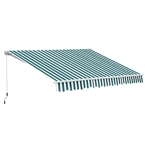 Image of Outsunny 3m x 2.5m Garden Patio Manual Awning Canopy Sun Shade Shelter with Winding Handle Retractable Green and White
