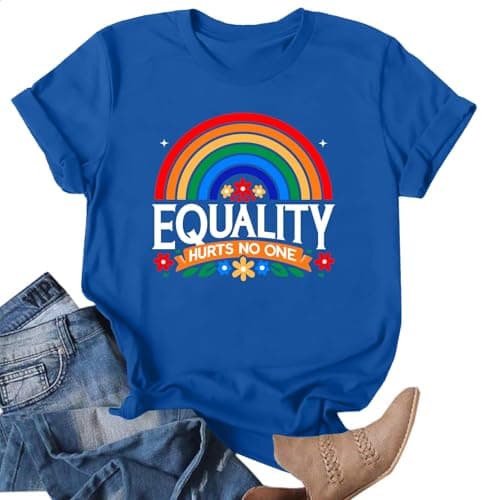 Image of hohololo Pride Shirt for Women Rainbow Tshirt Equality Short Sleeve Tops Graphic Tees (Blue1,XL)