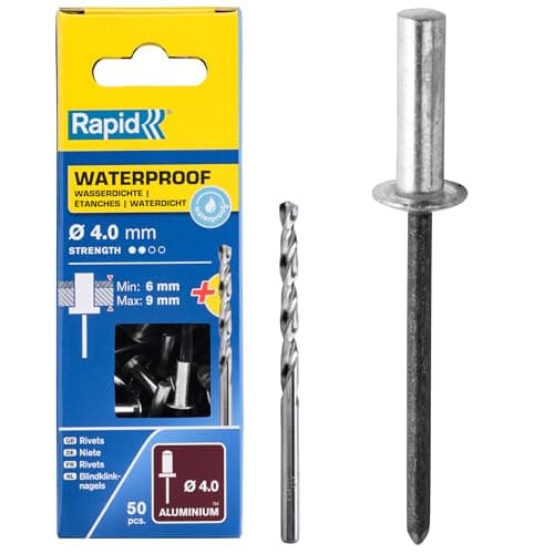 Image of Rapid Rivets Waterproof Rivets Including Drill Piece, 4 x 12 mm, 5000400 - 50 Pieces, Silver/ Blue/ Clear