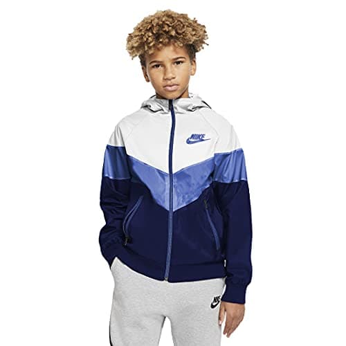Image of NIKE Kids' B NSW WR JKT HD GX QS Jacket, White/Game Royal/Blue Void/Game Royal, XL