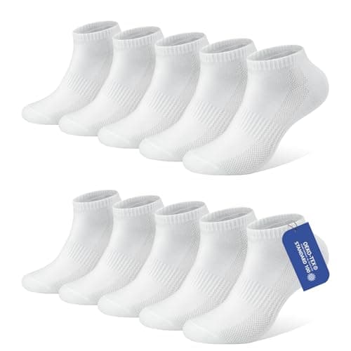 Image of YouShow Trainer Socks Women 6-8 UK White Ankle Socks for Ladies Walking Sports Casual Arch Support 10 Pairs
