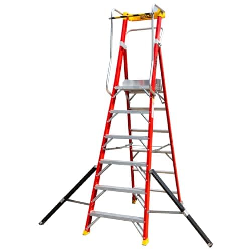 Image of Excel Electricians Fibreglass Podium StepLadder 6 Tread 2.61m EN131-7 - Heavy Duty 6 Treads ladder, foldable ladder, folding stepladder, lightweight stepladder, fibreglass stepladder