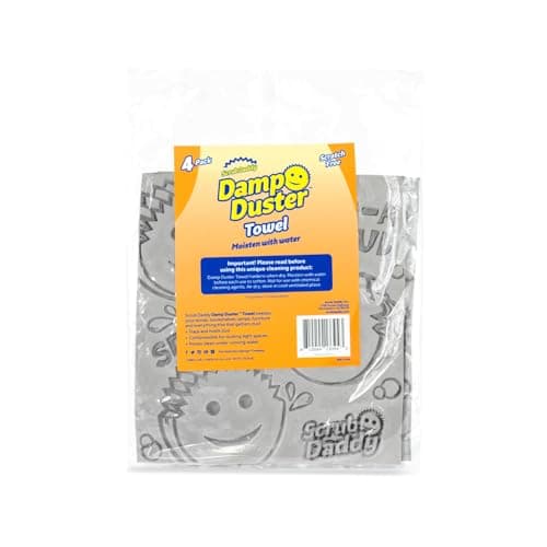 Image of Scrub Daddy Damp Duster Towel - Durable Sponge-Like Dust Cleaner for Multisurface Dusting, Picking Up Pet Hair, Dirt & Grime of All Kinds - Reusable, Soft, Flexible, Absorbent Cleaning Supplies (4ct)