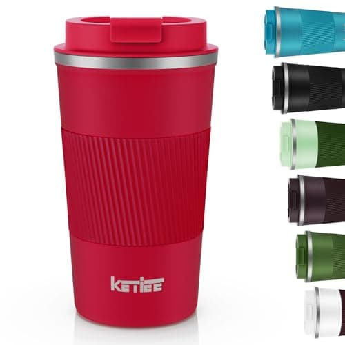 Image of KETIEE 510ml Insulated Travel Mug With Leakproof Lid - Double Walled Stainless Steel Cup for Hot and Cold Drinks, Red