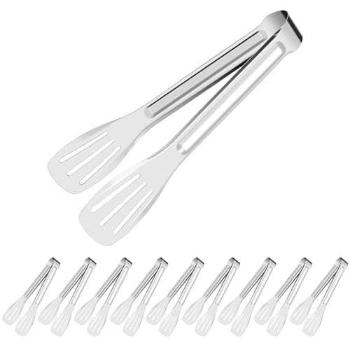 Image of MABAHON 10 Pack Serving Tongs Buffet, 7 Inch Kitchen Cooking Tongs Stainless Steel Buffet Tong Frying Tong for Pasta Salad BBQ Cake Home Birthday Wedding Candy Bar Party (7 INCH)