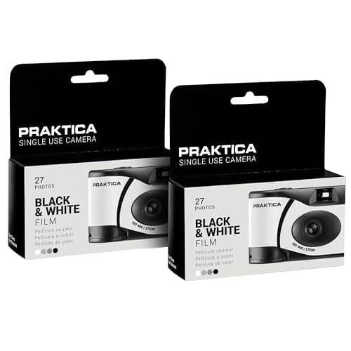 Image of Praktica Single Use Disposable Camera 27 Shots Black & White Film Pack of 2 for weddings, gatherings, travel & more
