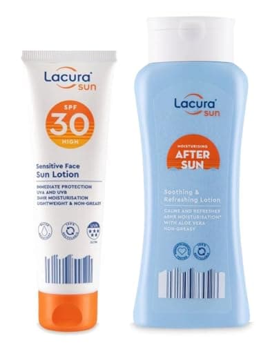 Image of Lācurā Aldi Sun | Sensitive Face Sun Lotion SPF 30 & After Sun Lotion | High & UVA 5 Stars | 50mL+200mL [Total 250mL]