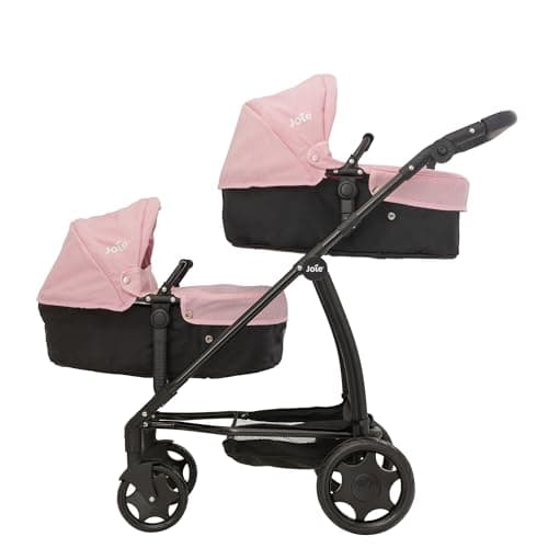 Image of HTI Joie Junior Evalite Twin Pushchair | Pink & Black Double Pushchair | Double Dolls Pram with Adjustable Height Handle And Multiple Seat Options | Suitable For Ages 3+, 81*43.5*90 cm