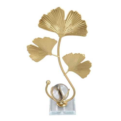 Image of Hamwesh Iron Leaf Crystal Ball, Nordic Style 26cm Height Ginkgo Leaf Ornament, Metal Statue with Crystal Ball Decor for Living Rooms Bedrooms Entryways (Ginkgo)