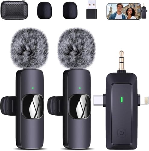 Image of Wireless Lavalier Microphone for iPhone/Android/Camera/Computer - 4 in 1 Clip-on Microphone with Noise Reduction for Outdoor Vlogging, Interview, TikTok, Live Streaming,Video Recording