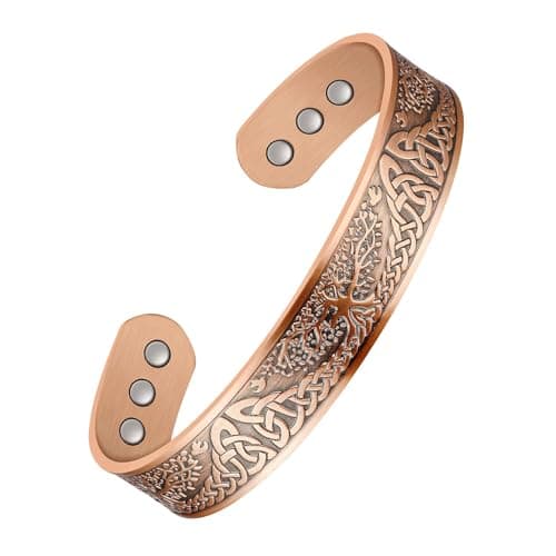 Image of Jeracol Copper Magnetic Bracelets for Men Women,100% Solid Copper Magnetic Cuff Bangle with Powerful Magnets(Each 3500 Gauss), Brazaletes with Jewelry Gift Box