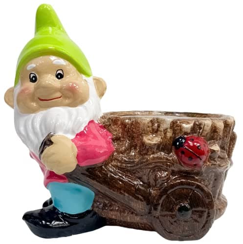 Image of Rammento 20cm Novelty Green Hat Gnome Planter, Clay | Freestanding Garden Flower Pot, Succulent Planter | Kitchen Herb Planter Indoor/Outdoor Ornament | Quirky Plant Pot Holder, Home & Garden Décor