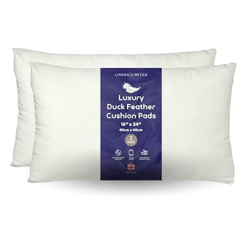 Image of Linens Limited - Cushion Insert 40cm x 60cm, Soft & Plump Natural Duck Feather Sofa Cushion Pad, Elegant, Versatile, Easy to Clean, Rectangle Cushion Inner, Perfectly Fits Covers (White) (2 Pack)