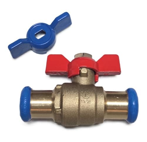 Image of Press-FIT Butterfly Handle Ball Valve 15mm Full Bore Red Blue Isolation Valve WRAS Approved