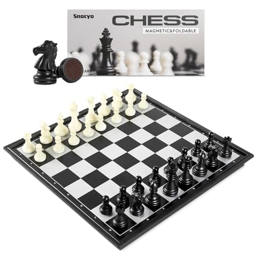 Image of Snocyo Chess Set, Magnetic Folding Travel Chess Board with Pieces for Kids and Adults, Educational Board Games Gifts (Black/White)
