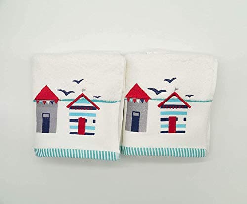 Image of Lex's Linens Pack of 2 Beach Hut Hand Towels
