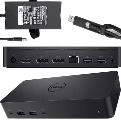 Image of Dell D6000 USB-C Triple Docking Station, Up to Three 4K Displays, UHD 5K, USB 3.0, Gigabit Ethernet, 130-Watt AC Adapter, Charges Laptop Up to 65W