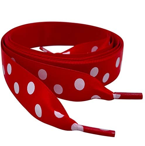 Image of My Ribbon Laces Red Polka Dot 142cm / 56“ Flat Satin Ribbon Shoe Laces/Shoelaces Bootlaces Suitable for Dr Martens/Doc Boots - To Fit Dr Martens Shoe Style 1460W 8 Eyelet shoes