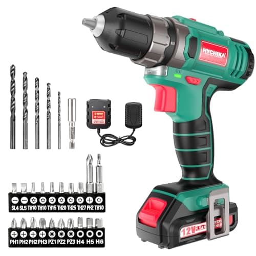 Image of HYCHIKA Electric Screwdriver 12V, Cordless Drill 30N·m, 21+1 Torque Cordless Screwdriver, 2-Variable Speed LED Work Light, 1500mAh Li-Ion Battery 26Pcs Accessories for Home and Garden DIY Project