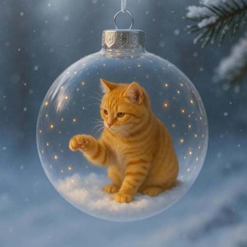 Image of Cute Cat Christmas Glass Ornaments Collection,Xmas Tree Kitten Ball Ornament,Vivid 3D Animal Decoration,3D Cute Cats Christmas Glass Ornaments,for Cats Lovers,for Xmas Home Party Centerpiece Mantel